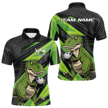 Maxcorners Custom Funny Green Bowling Dinosaur Bowling Men Polo Shirt, Bowling Team Shirt LM1903