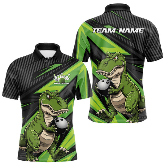 Maxcorners Custom Funny Green Bowling Dinosaur Bowling Men Polo Shirt, Bowling Team Shirt LM1903