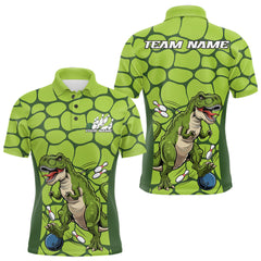Maxcorners Custom Green Dinosaur Bowling Team Men Polo Shirt, Bowling Tournament Team Shirt TU2309