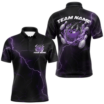 Maxcorners Custom Black And Blue Lightning Montrous Flame Bowling Tournament Men Polo Team Shirt