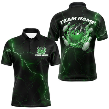 Maxcorners Custom Black And Purple Lightning Montrous Flame Bowling Tournament Men Polo Team Shirt