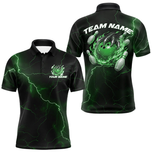 Maxcorners Custom Black And Purple Lightning Montrous Flame Bowling Tournament Men Polo Team Shirt