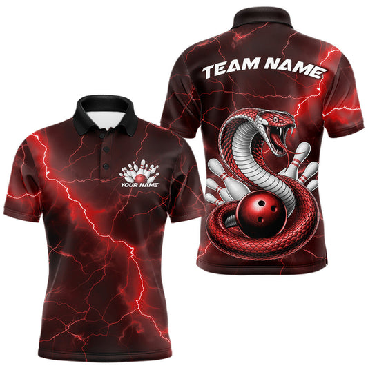Maxcorners Custom Blue Lightning Cobra Bowling Men Polo Shirt, Bowling Tournament Team Shirt