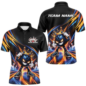 Maxcorners Funny Crown Bowling Ball Custom Bowling King Men Polo Shirt, Bowling League Shirt LM2709