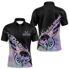Maxcorners Custom Hologram Flame Skull Dartboard Dart Men Polo Shirt, Halloween Dart Team Outfit MT2709