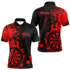 Maxcorners Custom Black And Red Splatter Dartboard Dart Polo Shirt For Men, Grunge Dart Team Jerseys LM0210