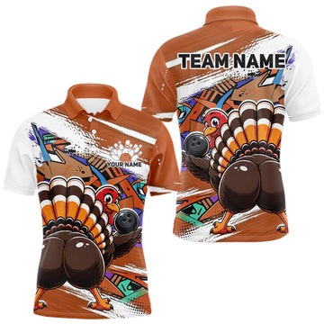 Maxcorners Custom Cheeky Turkey Funny Urban Street Art Splatter Bowling Team Men Polo Shirt | Orange