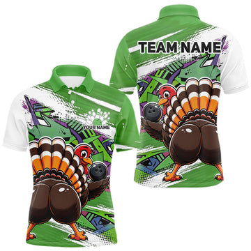 Maxcorners Custom Cheeky Turkey Funny Urban Street Art Splatter Bowling Team Men Polo Shirt | Green