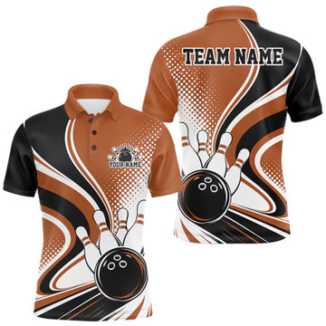 Maxcorners Custom Brown Halftone Classic Retro Bowling Men Polo Shirt, Bowling Team League Shirt LM0409