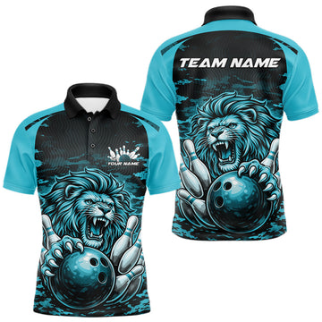 Maxcorners Custom Orange Camo Lion Bowling Men Polo Shirt, Lion Bowling Team League Shirt LM0101