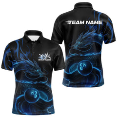 Maxcorners Custom Blue Tribal Flame Dragon Bowlin Team Men Polo Shirt, Dragon Bowling Jerseys LM1112