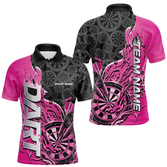 Maxcorners Custom Black And Pink Flame Dartboard Dart Jerseys, Dartboard Pattern Darts Tournament Team Shirts LM0901
