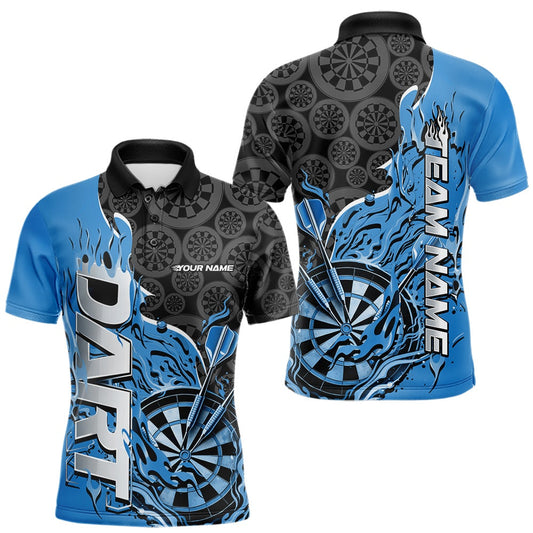 Maxcorners Custom Black And Blue Flame Dartboard Dart Jerseys, Dartboard Pattern Darts Tournament Team Shirts LM0901