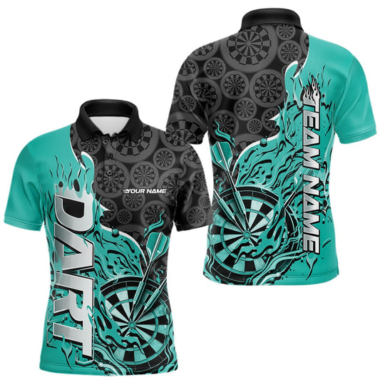 Maxcorners Custom Black And Turquoise Blue Flame Dartboard Dart Jerseys, Dartboard Pattern Darts Tournament Team Shirts LM0901