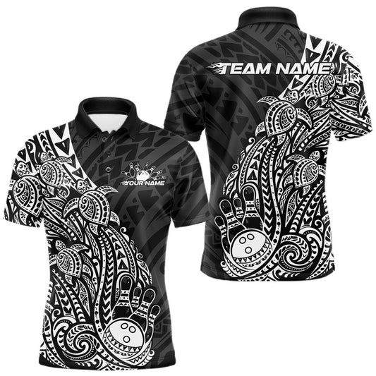 Maxcorners Custom Black And White Polynesian Tribal Turtle Bowling Men Polo Team Shirts Outfit