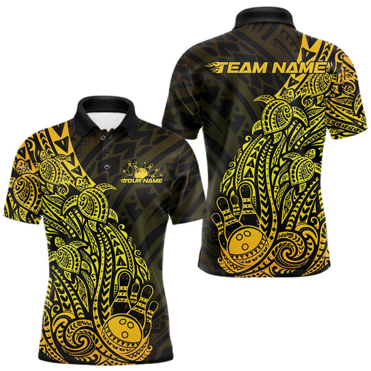 Maxcorners Custom Black And Gold Polynesian Tribal Turtle Bowling Men Polo Team Shirts Outfit