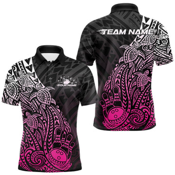 Maxcorners Custom Black And Pink Polynesian Tribal Turtle Bowling Men Polo Team Shirts Outfit
