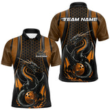 Maxcorners Custom Black And Orange Flame Dragon Bowling Jerseys, Dragon Bowling Team Men Polo Shirt MT2009