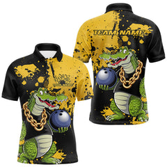 Maxcorners Custom Yellow Splatter Funny Alligator Bowling Men Polo Shirts, Bowling Team Shirts MT2009