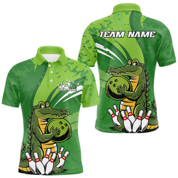 Maxcorners Custom Funny Alligator Bowling Tournament Team Jerseys, Alligator Bowling Men Polo Shirt LM1903