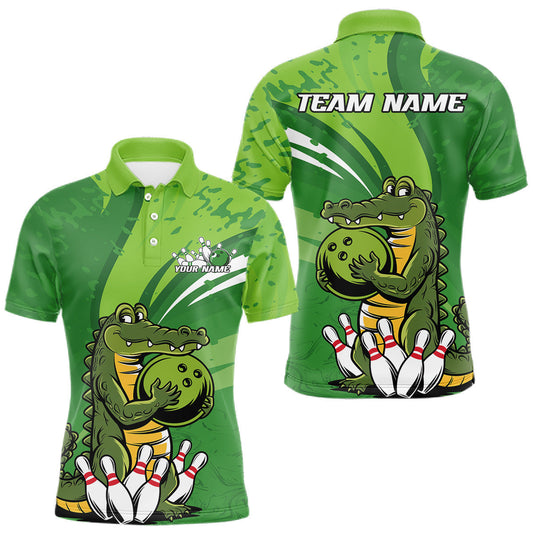 Maxcorners Custom Funny Alligator Bowling Tournament Team Jerseys, Alligator Bowling Men Polo Shirt LM1903