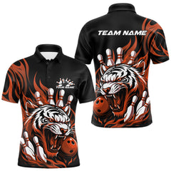 Maxcorners Custom Black And Orange Tiger Men Bowling Jerseys, Tiger Bowling Team League Shirt TU2511