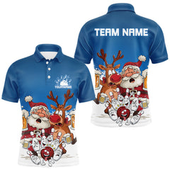 Maxcorners Custom Blue Funny Christmas Men Bowling Shirts, Bowling And Beer Xmas Party Shirt LM0412