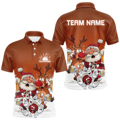 Maxcorners Custom Orange Funny Christmas Men Bowling Shirts, Bowling And Beer Xmas Party Shirt LM0412