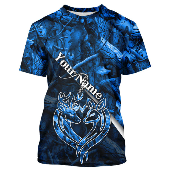 Maxcorners Love hunting deer blue camo personalized deer shirts, deer hunting Shirts  LM2608