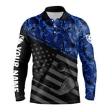 Maxcorner Customized Name Black American Flag Patriotic Blue Camo Golf 3D Polo Shirt