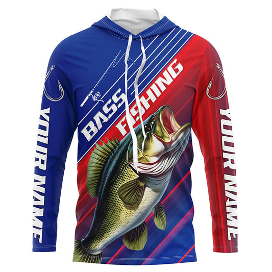 Maxcorners Custom Bass Fishing Long Sleeve Tournament Shirts, Red White And Blue Colors Bass Fishing Jerseys LM0201