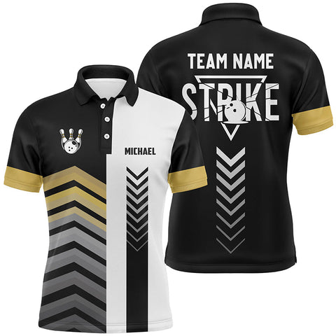 Maxcorners Black And White Retro Bowling Ball Pins Team League Customized Name And Team Name 3D Shirt