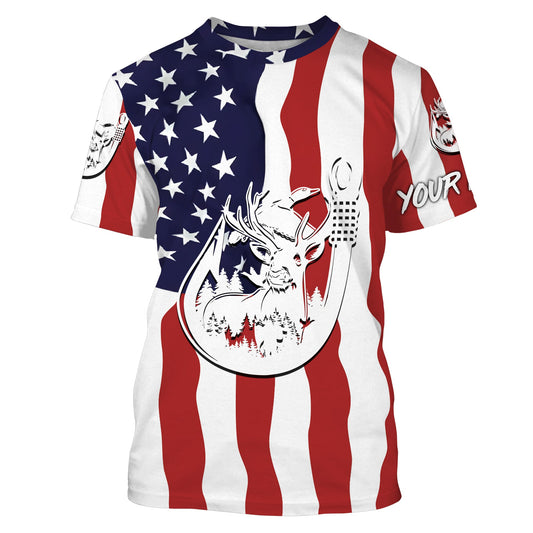 Maxcorners US American Fishing Hunting Flag deer duck Fish hook Custom sun protection fishing shirts for adult, kid LM2608