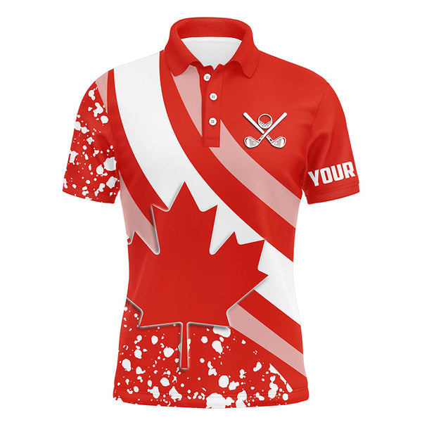 Maxcorners Golf Red Canada Flag Maple Leaf Customized Name 3D Polo Shirt Unisex