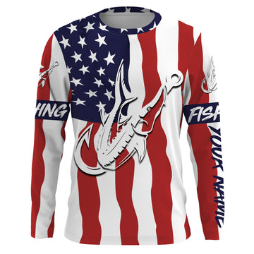 Maxcorners Sturgeon fishing American Flag Fish hook Custom Long sleeve, Long Sleeve Hooded LM0501