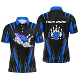 Maxcorners Blue Flame Bowling Ball & Pins Customized Name 3D Shirt