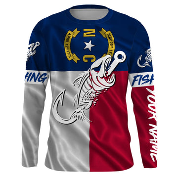 Maxcorners NC Fishing Custom North Carolina Flag Fish hook skull custom fishing Long sleeve, Long Sleeve Hooded  LM0201