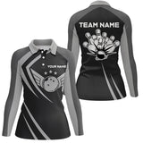 Maxcorners Black Retro Vintage Bowling Personalized All Over Printed Shirt For Women