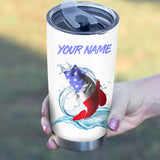 Maxcorners Bass Fishing American flag patriotic Stainless Steel Fishing Tumbler Customize Name