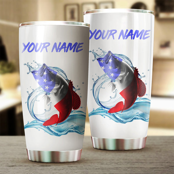 Maxcorners Bass Fishing American flag patriotic Stainless Steel Fishing Tumbler Customize Name