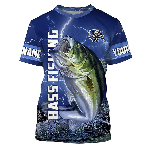 Maxcorners Customized Name Bass Fishing Blue Lightning Jerseys