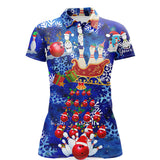 Maxcorners Blue Christmas Pattern Bowling Santa Ball Pins Personalized All Over Printed Shirt For Women