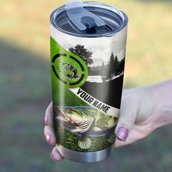 Maxcorners Largemouth Bass Fishing green camo Stainless Steel Fishing Tumbler Customize Name