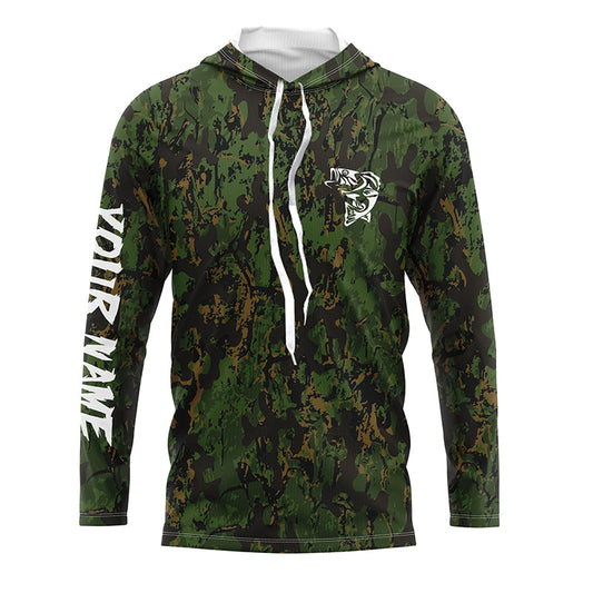 Maxcorners Custom Bass Fishing Jerseys, Personalized Bass fishing green camouflage fishing Long sleeve shirts LM0201