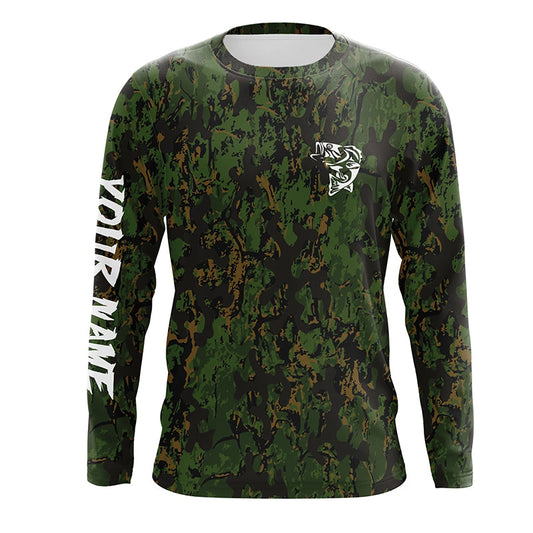 Maxcorners Custom Bass Fishing Jerseys, Personalized Bass fishing green camouflage fishing Long sleeve shirts LM0201