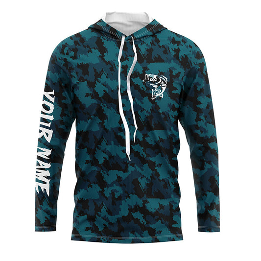 Maxcorners Custom Bass Fishing Jerseys, Personalized Bass fishing blue camouflage fishing Long sleeve shirts LM0201