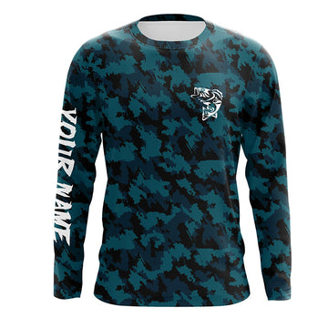 Maxcorners Custom Bass Fishing Jerseys, Personalized Bass fishing blue camouflage fishing Long sleeve shirts LM0201