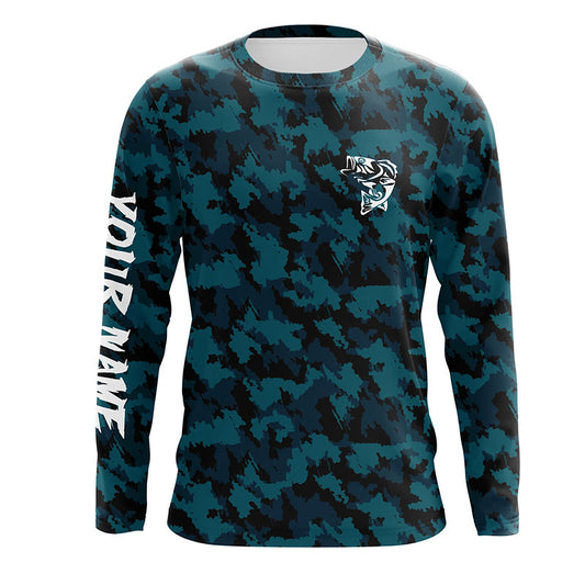 Maxcorners Custom Bass Fishing Jerseys, Personalized Bass fishing blue camouflage fishing Long sleeve shirts LM0201