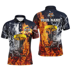 Maxcorners Fire and water disc golf basket custom name Mens disc golf polo shirt, personalized disc golf gifts MT0510