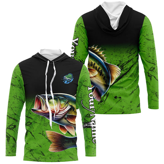 Maxcorners Custom green Largemouth Bass Fishing Jerseys, personalized bass fishing tournament Long sleeve shirt LM0201